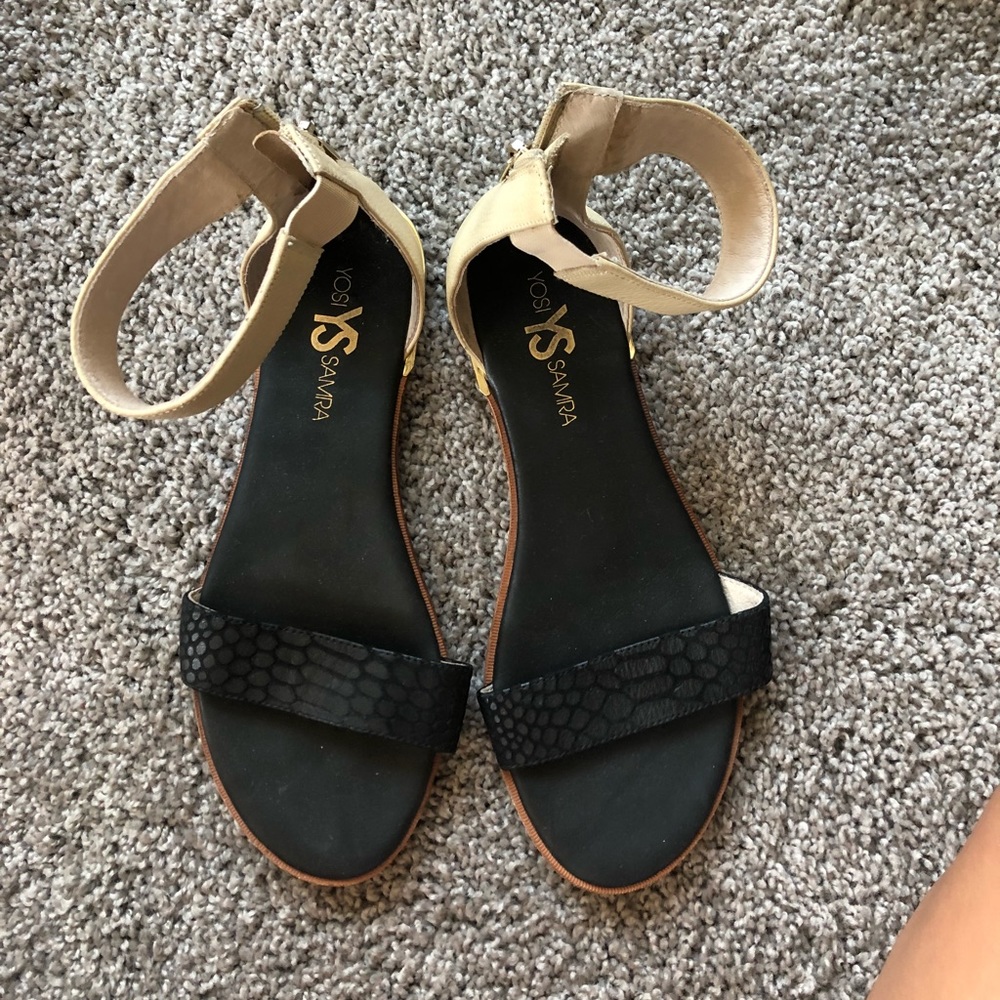 Yosi Samra Nude & Black Snakeskin Sandals